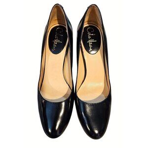 Cole Haan X Nike Air Black Leather Pump Heels Sz 7B Round Toe Slip On Padded